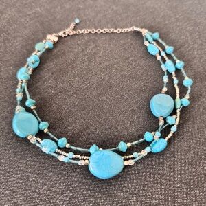 Stunning Vintage‎ Avon Turquoise Beaded 3 Strand Layered Necklace Aprox 20”